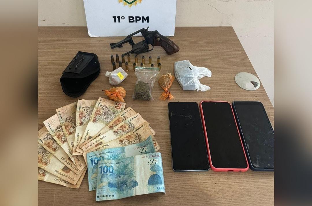 Casal foi preso por tráfico de drogas em Luiziana e PM apreende drogas, arma e munições