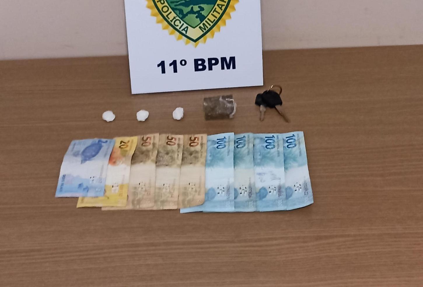 CAMPO MOURÃO: PM apreende maconha, cocaína e dinheiro com motociclista no Jardim Bandeirantes