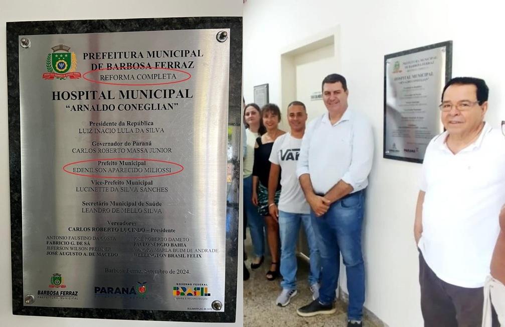 BARBOSA FERRAZ: Discurso de Miliossi no rádio não apaga a placa e inauguração nem responsabilidade sobre obra do hospital municipal