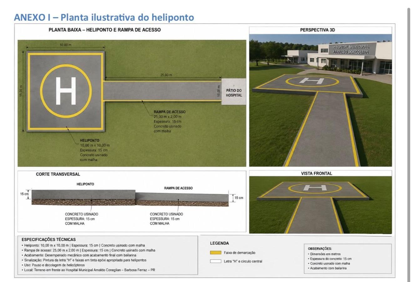 Barbosa Ferraz terá heliponto ao lado do Hospital Municipal Arnaldo Coneglian; projeto está pronto e obra começa nos próximos dias