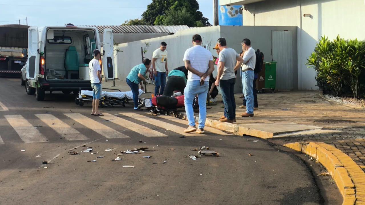 LUIZIANA: motociclista fica gravemente ferido após colisão com Saveiro no centro da cidade