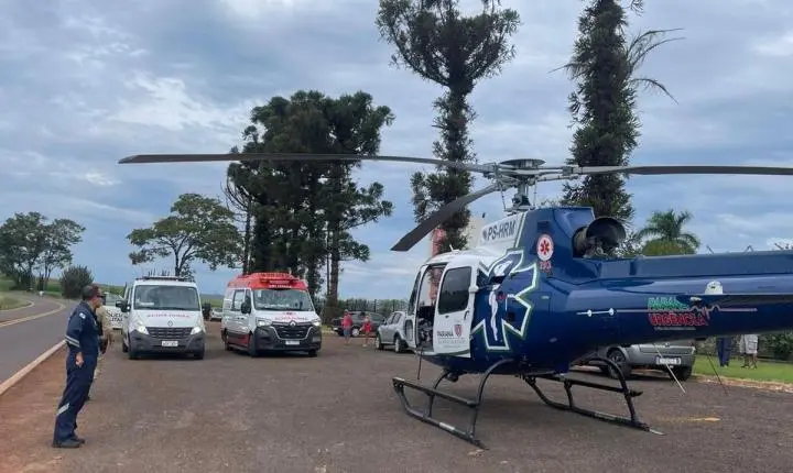ENGENHEIRO BELTRÃO: Grave capotamento na PR-082 mobiliza equipe de resgate da Santa Casa do município e o helicóptero do Samu