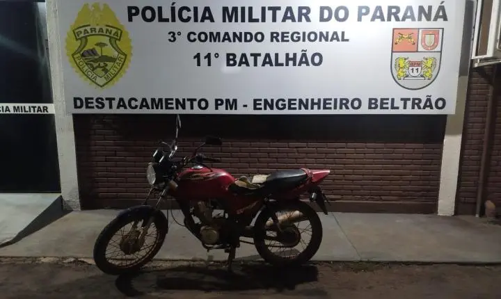 ENGENHEIRO BELTRÃO: Moto furtada no centro é recuperada pela PM na PR-082