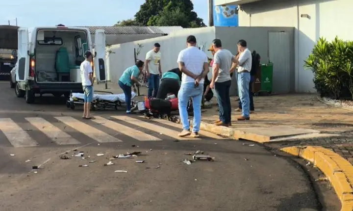 LUIZIANA: motociclista fica gravemente ferido após colisão com Saveiro no centro da cidade